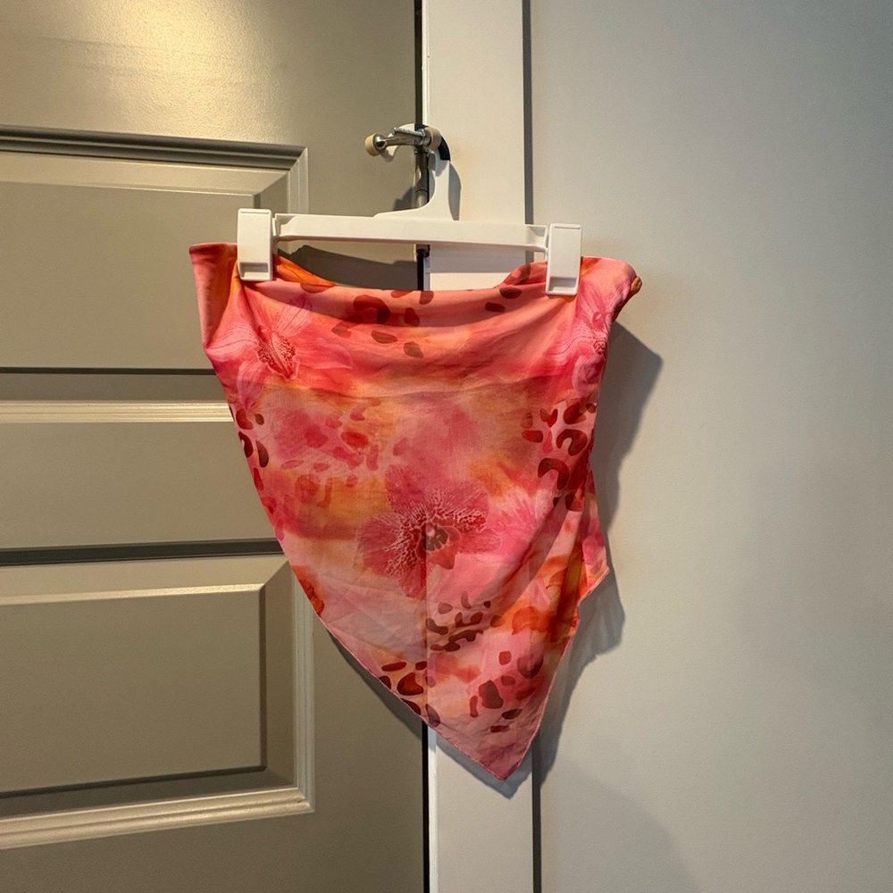 Pink Floral Handkerchief Top + Skirt Set • 2-Piece • Size L